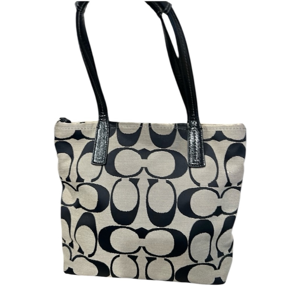 Coach Black and Cream Signature Canvas Tote - Picture 2 of 9